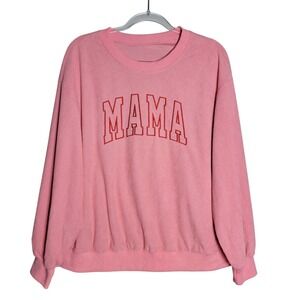 Shein Curve Embroidered Mama Crewneck 0XL‎ Lightweight Ribbed Pink Pullover